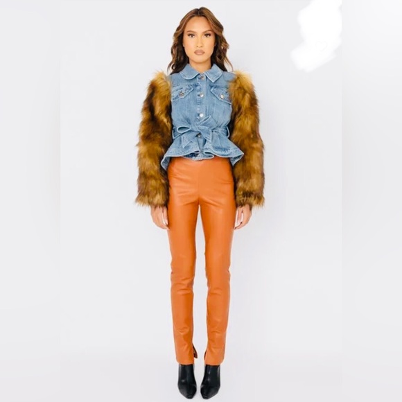 New Portugal Denim Faux Fur Arm Jacket, Blue Denim, Fluffy Arms, Western Cowboy - Picture 5 of 5